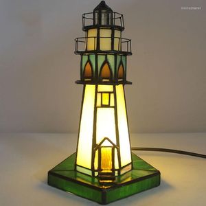 Table Lamps Tiffany Stained Glass Lamp Lighthouse Desk Vintage Night Light For Bedroom Living Room Decoration Home Decor