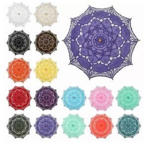 30 st klassiska paraplyer flerfärgade ädla elegant palatsstil lång arm bröllop paraply/broderi gingham spets parasol