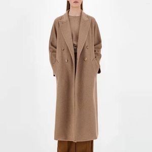 Cappotto da donna in cashmere invernale di fascia alta in lana da donna, colletto lungo con bottoni, giacca moda casual autunno grigio fumo