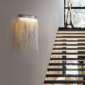 Lâmpada de parede Modern Luxury Bedroom de cabeceira da sala de estar liderada com borla prata Apliques Murale Luminaire Decoração industrial leve