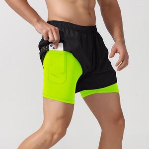 Running shorts Men's Fitness Gym Roupas de dupla camada Men Sport Treinando Cisloading Calças de secagem rápida curta