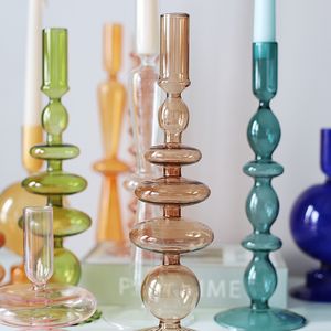 Floriddle Taper Candle Holders Glass Candlesticks for Home Wedding Room Decoration Party Glass Vase Table Bookshelf