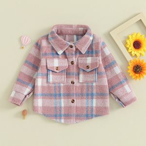 Coat Little Kids Flannel Plaid Jacket Long Sleeve Lapel Button Down Shacket Toddler Baby Boy Girls Fall Clothes 231110