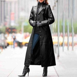 Women's Trench Coats Women Fashion Windbreak Solid Coat Business Temperament Long Overcoat Slim Warm Leather Jacket Chaquetas L231113