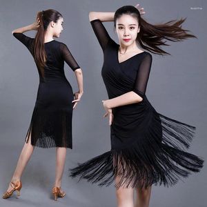 Stage Wear Latin Dance Dress Short-sleeve Tassel Party For Women Competition Ballroom Cha Dancing Costumes