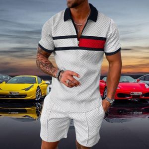 Mens Rastreeiros de verão pólo conjunto para homens marca de luxo roupas masculino shortsleeeved rastrear streetwear casual pólo social camisa de duas peças 230413