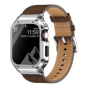 Titta på Bands Metal Casegenuine Leather Strap for Watch Band 44mm 45mm 40mm 41mm 38mm Armband Series SE 8 7 6 5 4 Ultra 49mm 231108