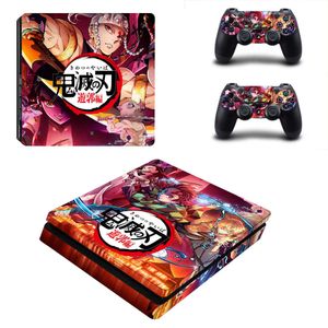 زينة وحدة التحكم Demon Slayer PS4 Slim Skin Cover Sticker Vinyl Finyl for PlayStation 4 PS4 Slim Skin Console و 2 وحدات تحكم Z0413