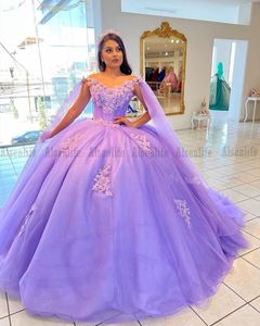 Lilac vestido de 15 Anos 2023 Платье Quinceanera Ball Ball Plouge с варп с плеч