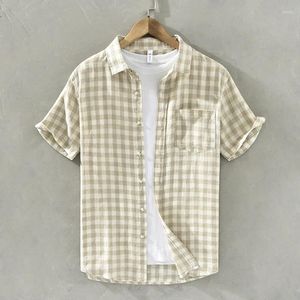 メンズカジュアルシャツ夏のリネンペルレイドメン用ハワイの半袖ターンダウンカラー通気性パッチワーク薄い服