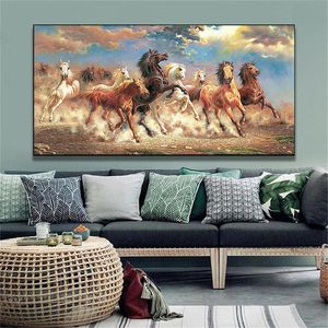 大きな白い走る馬のキャンバス絵を描く特大のモダンな動物のポスターとリビングルームの家の装飾のための壁アートの印刷物の写真