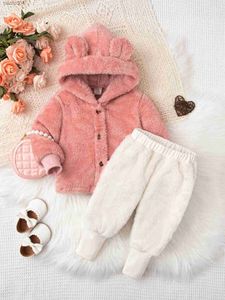Kläder sätter modebitar dagliga casual varm baby vinteruppsättning baby girl coat topp+ byxor baby set söt plysch tjock