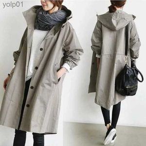 Kvinnors trenchockar Autumn Trench Coat Women Solid Color Loose Cardigan Large Coat Women Long Sle Pocket Single Breasted Turn-Down Collar Trenchl231113