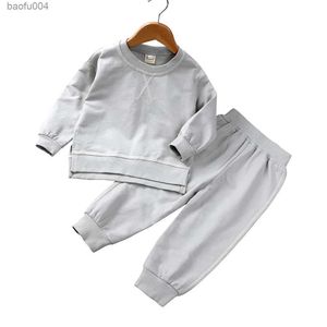 Conjuntos de roupas 2 pçs crianças 1-7y meninos meninas conjunto bebê sólido algodão + calças crianças manga longa roupas outono r231113