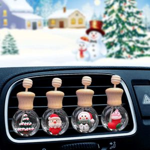 8ml Glass Perfume Bottles Vehicle Christmas Car Decorations Vent Clips Pendant Essential Oils Diffuser Air Freshener DIY Fragrance Wood Caps Holiday Decoration