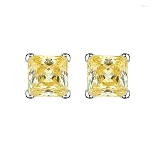 Kolczyki do stadninu 2023 Diamond Genialne żółte proste Ins Princess Square 6 6m Flower Cut 925