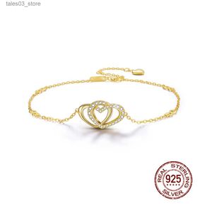 Tornozeleiras 925 Sterling Silver Pé Pulseira Mulheres Zircon Duplo Coração Amor Ajustável Corrente De Tornozelo Simples Verão Beach Party Tornozeleira Jóias Q231113