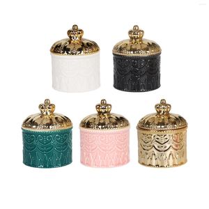 Storage Bottles Round Jewelry Box Decorative Jar With Lid Trinket Tank Canister For Living Room Necklace Earrings Decor Accessories