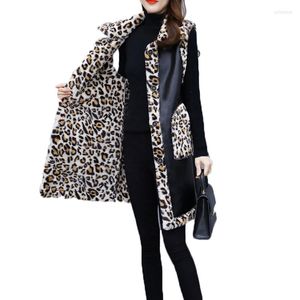 Women's Fur 2023 Vest PU Leather Leopard Female Long Coats Spring Autumn Trendy Faux Patchwork Lady Outerwear M132