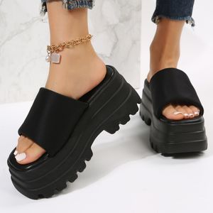 Slippers Brand Summer Women Women Band Plataforma Sandals Black Nylon Chunky Wedges Sandals Sandals 230413
