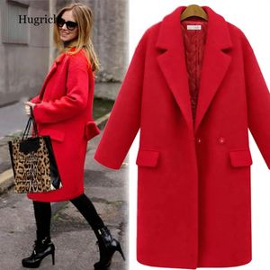 Misturas de lã feminina outono inverno mulheres casacos 3xl longo lã feminino casaco elegante vintage casaco feminino preto vermelho jaqueta lã camelo casaco 231113