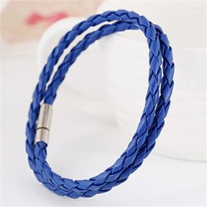 Braccialetti con ciondoli Fatti a mano Boho Hippie Nero Blu navy scuro Marrone Rosso Verde Lilla Viola Treccia Macramé Magnete in pelle Unisex Doppio strato