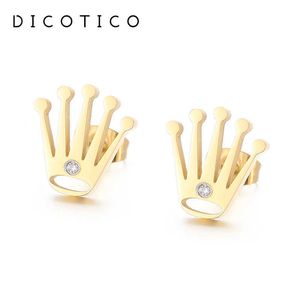 Stud New Gold Color Crown Stud Earrings for Women Stainless Steel Rhinestone Push-Back Earring Fashion Women Wedding Ear Jewelry P230411