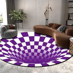 Carpets 3D Vortex Illusion Round Carpets for Living Room Decoration Black White Grid Carpet Large Area Rugs Bedroom Entrance Door Mat W0413