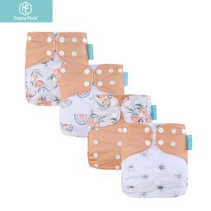 Cloth Diapers HappyFlute Print 4Pcs Set OS Pocket Diaper Washable Reusable Baby Nappy Adjustable Baby Diaper Cover 230413