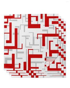 Bord servapkin 4st Art Geometric Figures Red Grey Square 50cm Party Wedding Decoration Tyg Kök Middag som serverar servetter