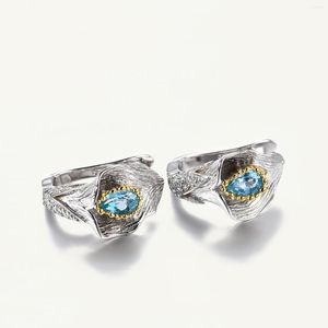 Studörhängen Gem's Ballet 1.68CT Natural Swiss Blue Topaz Callalily Leaf 925 Sterling Silver Handmased for Women Bijoux