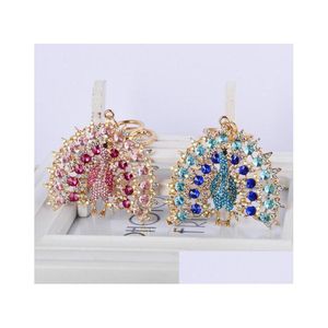 Creative Cartoon Peacock Key Chain Diamante The Spreads Its Tail Ring Beacuif Fashion Accessory Girl Bag Hang Drop Delivery Dhw1I