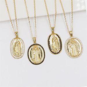 Подвесные ожерелья Unisex Virgin Mary Ожерелье Золото 18K Медное золотоизвестное кубическое циркониевое круглое женское подарок находка Charms