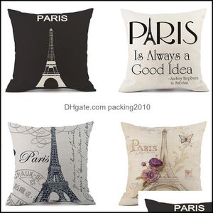 Cushion Cover Black Paris And White Digital Printed Cotton Linen Pillow Case Drop Delivery Home Garden El Supplies Bedding Otmd4