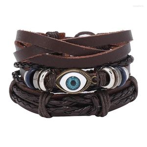 Braccialetto 3 pz/set Bracciali In Pelle Intrecciata Per Gli Uomini Fascino Dell'occhio Dell'annata Genuino Etnico Tribale Braccialetto di Corda Bracciale