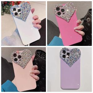 Custodie con diamanti bling 3D Love Heart per Iphone 15 Plus 14 13 Pro Max 12 11 X XR XS 8 7 6 SE2 Luxury Fashion Jelly Solid Crystal Soft TPU Strass Ragazze Donne Cover posteriore del telefono