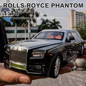 Diecast Model car 1 18 Large Rolls-Royce Phantom Alloy Car Model Simulation Sound And Light Pull Back Toy Car Metal Boy Collection Decoration Gift 231110