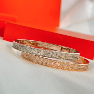 Luxury Bangle Bracelets Brand Designer Copper Full Crystal Zircon Half Moon Hollow Logo Cuff Bangle With Original Package For Women Party Gift
