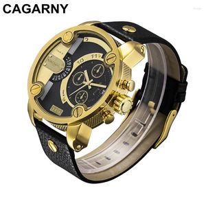 Wristwatches Cagarny Quartz-Watch Men Casual Men's Quartz Watches Golden Sport Russian Army Watch Man Dual Time Zone Display Clock