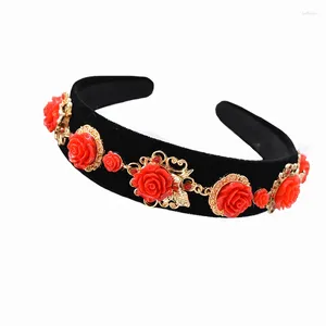 Grampos de cabelo coroa de luxo barroco exagerar rosa flor headbands metal flores casamento acessórios na moda para mulher