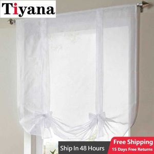 Curtain Solid White Roman Curtains Transparent Voile Ribbon Stripes Drapery Valance For Kitchen Bathroom Balcony Sheer Tulle Curtains W0412