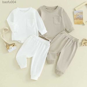 Clothing Sets Autumn Newborn Baby Boys Girls Clothes Sets Solid Long Sleeve Sweatshirts Waist Pants