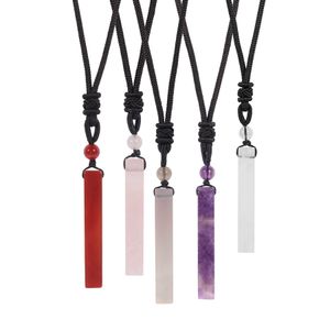 Natural Gemstone Cuboid Crystal Pendant Necklace Reiki Healing Stone Obsidian Amethyst Rose Quartz Pendant Jewelry for Gift to Friends and Lovers