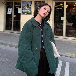 Women's Trench Coats Winter Parkas For Women Argyle Korean Style Fashion College Baggy Outerwear Harajuku Sweet All-match Casual Students BF