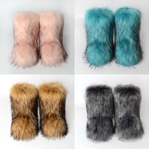 Botas de qualidade novas peles de inverno integradas raccoon dog hair sapatos de neve femininos ao ar livre médio
