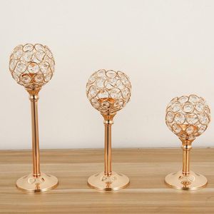 Candle Holders 3 Pcs Gold Crystal Candlestick Luxury Holder Metal Glitter Bowl Elegant Tall