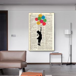 Vintage Banksy Art Posters Girl Holding A Balloon Graffiti Art Canvas Painting Old Book Print Wall Art Pictrues Home Wall Decor