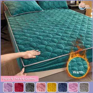 Sheets sets Thick Quilted Velvet Mattress Cover Winter Plush Fitted Sheet Couple Warm Soft Elastic Fleece Bedspread PadCoverNo Pillowcase 231110