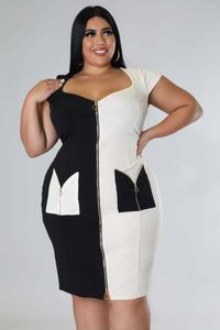 Sukienki w dużych rozmiarach kobiety 5xl sukienka Patchwork Zipper BodyCon Elegancki 2023 Letni wieczór spódnice Hurtowe