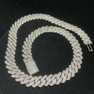 Anpassad hiphop Men smycken kubansk kedja 14mm bredd 2 rader Stone VVS Diamond Sterling Silver Moissanite Link